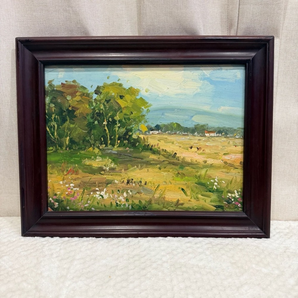 Framed Impasto Oil on Canvas Countryside Landscape Painting